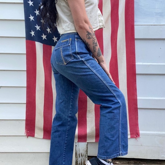 1970s TRUE VINTAGE RARE WILLIE NELSON BRAND HIGH WAISTED BOOT CUT FLARE JEANS - Picture 2 of 7